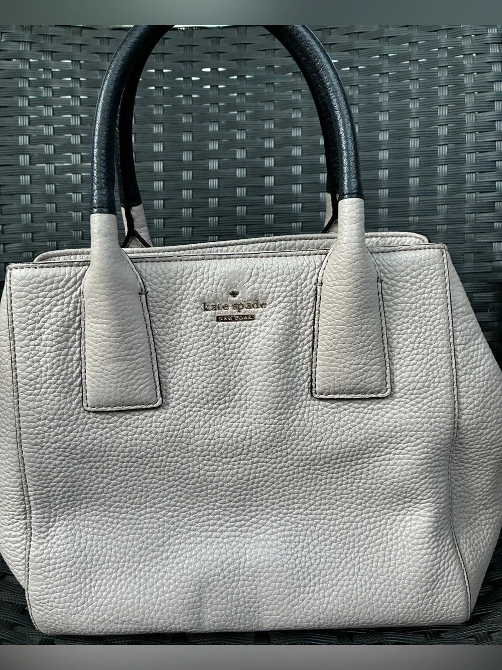 kate spade Pebbled Leather Satchel in Light Gray with Black Handles